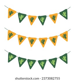 Cinco de Mayo flag set. Fiesta  design element with flags, cactus for decorations