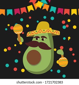 cinco de mayo flat illustration avocado singing