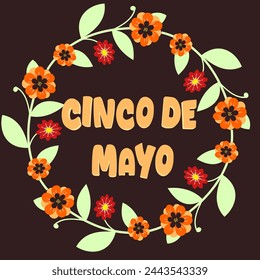 Cinco de Mayo with floral neon version decoration illustration isolated background. Cinco de Mayo concept icon.