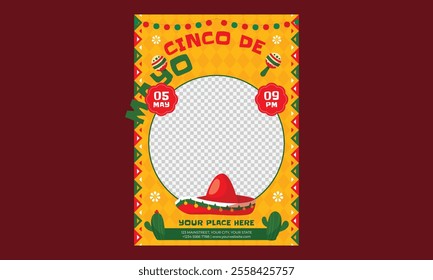 Cinco De Mayo Flyer. Mexican Fiesta, Mexican Menu restaurant, Cinco de Mayo invitation