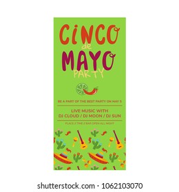 Cinco de Mayo flyer template party invitation cartoon vextor illustration
