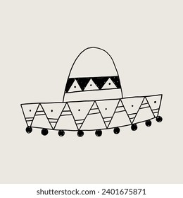 Cinco de Mayo Folk Sombrero. Minimal Hand Drawn Line Graphic. Modern Stylized Vector Illustration
