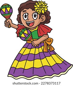 Cinco de Mayo Girl and Maracas Cartoon Clipart