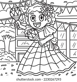 Cinco de Mayo Girl Playing Maracas Coloring Page 
