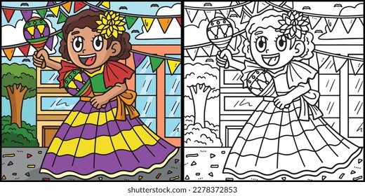 Cinco de Mayo Girl Playing Maracas Illustration