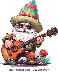 A cinco de mayo gnome playing guitar and wearing somb