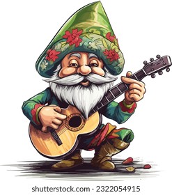 A cinco de mayo gnome playing guitar and wearing somb
