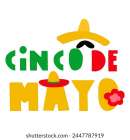 Cinco de Mayo.  Graphic design for banner. Hand drawn illustration on white background.