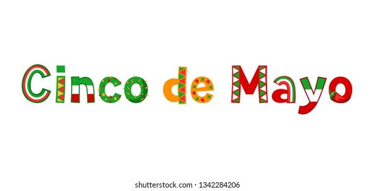 Cinco de mayo greeting card. Patterned lettering text.