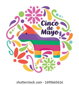 cinco de mayo greeting card with mexican party pinata vector illustration design