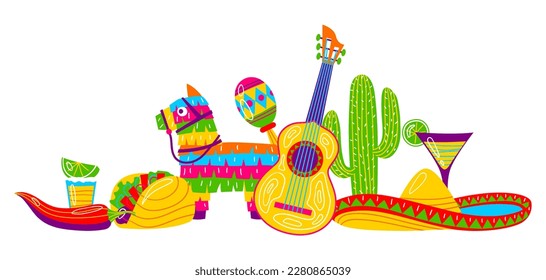 Cinco de Mayo greeting card. Mexican holiday items.