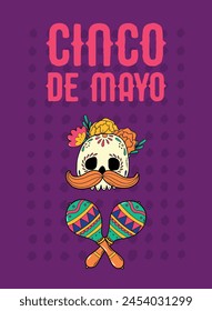 Cinco de Mayo greeting card, poster, wallpaper decorated with doodles and lettering quote. Good for invitations, prints, banners, templates, etc. EPS 10