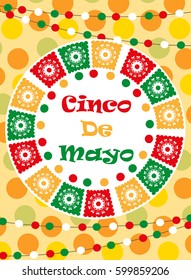 Cinco de Mayo greeting card, template for flyer, poster, invitation. Mexican celebration with traditional symbols. Vector illustration