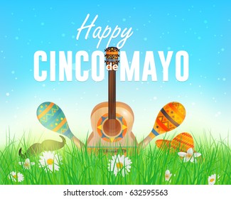 Cinco de Mayo Greeting Card, Poster, Spring Landscape Background