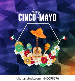 Cinco de Mayo Greeting Card, Poster, Polygonal Background