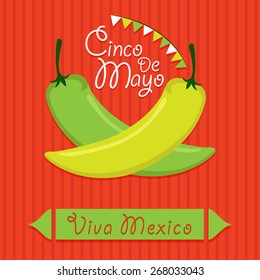 Cinco De Mayo greeting with green and yellow pepper or jalapeno for Mexicans celebration (Happy 5th of May).Eps 10