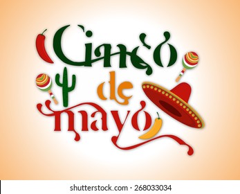 Cinco De Mayo greeting jalapeno, sombrero,cactus, for Mexicans celebration (Happy 5th of May).Eps 10