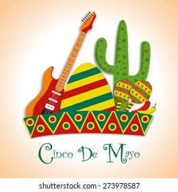 Cinco De Mayo greeting jalapeno, sombrero,cactus, for Mexicans celebration (Happy 5th of May).Eps 10