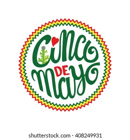 Cinco De Mayo greeting lettering greeting card.Mexico Vector,flat Cactus flower,handwritten word,pattern,title calligraphy,typography banner. Mexicans celebration,Happy 5  May day,holiday,latin party 