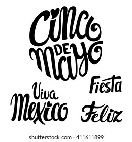 Cinco De Mayo greeting lettering title set.Mexico Vector handwritten words,titles calligraphy,typography banners. Mexicans celebration ,Happy 5th of May day,holiday,latin party Isolated  decor.