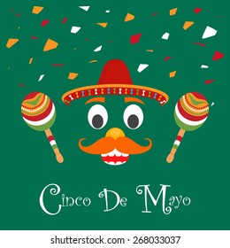 Cinco De Mayo greeting man with mustache and sombrero for Mexicans celebration (Happy 5th of May).Eps 10