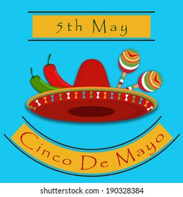 Cinco De Mayo greeting with maracas, Sombrero,jalapeno for Mexicans celebration (Happy 5th of May).Eps 10