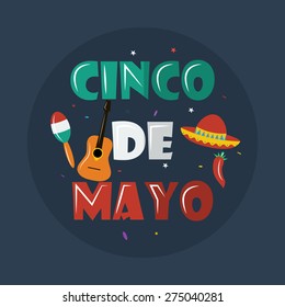 Cinco De Mayo with guitar hat chili. vector illustration