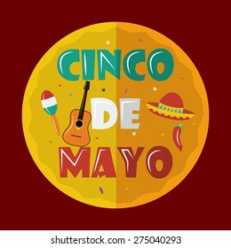 Cinco De Mayo with guitar hat chili. vector illustration