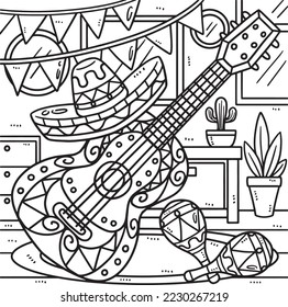 Cinco de Mayo Guitar And Maracas Coloring Page 