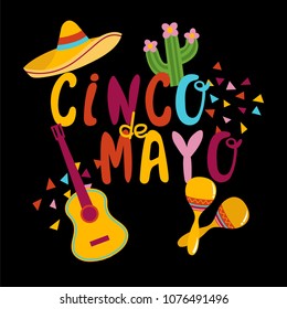 Cinco de mayo hand drawn lettering design vector illustration perfect for advertising, poster, announcement, invitation, mexican party, greeting card