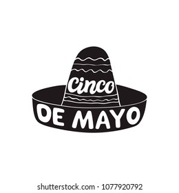 Cinco de Mayo hand drawn typography text. Vector lettering with mexican hat sombrero for posters, flyers, ads, party decorations