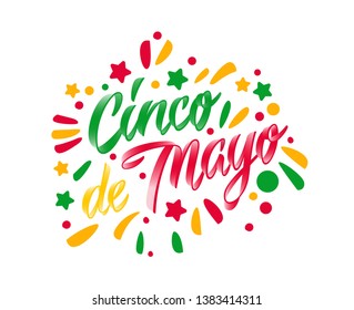 Cinco de Mayo. Hand drawn lettering. Traditional Mexican Holiday. Design element for poster, greeting card. Vector illustration
