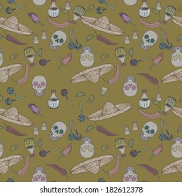 Cinco de mayo hand drawn illustration of a vintage pattern with mexican traditional elements