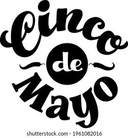 Cinco de Mayo hand drawn lettering isolated on white background