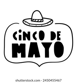 Cinco de Mayo. Hand drawn badge with sombrero. Vector illustration on white background.