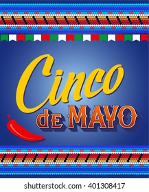 Cinco de Mayo hand drawn lettering design on a blue background