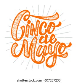 Cinco de Mayo. Hand drawn lettering phrase isolated on white background. Design element for poster, greeting card. Vector illustration