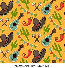 Cinco de mayo hand drawn seamless pattern. Vector illustration.