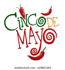 Cinco De Mayo hand drawn lettering design. illustration perfect for announcement, invitation, party, greeting card, fiesta, bar, restaurant, menu. Vector illustration isolated on white background.