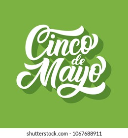 Cinco de Mayo hand lettering, mexican Fifth of May holiday brush calligrahy, with 3d shadow on retro green background. Vector type illustration.