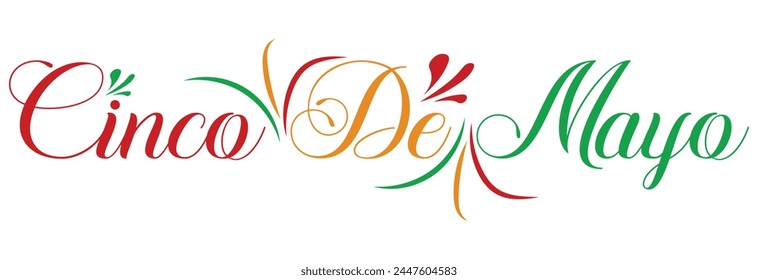 Cinco de Mayo handwritten lettering. Vector illustration isolated on white background.