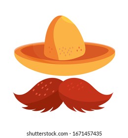 cinco de mayo hat and moustache vector illustration