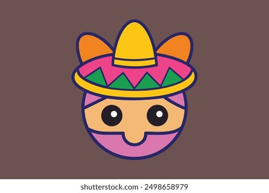 Cinco de Mayo head vector: cartoon, clipart, and line art for festive design