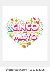 Cinco De Mayo heart ilustration- mexican party vector. Perfect for advertising, t-shirts and posters.