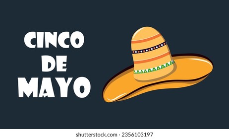 Cinco de mayo holiday banner. Hat with yellow ornament. Mexican culture. Poster. Vector stock illustration. isolated. Cartoon
