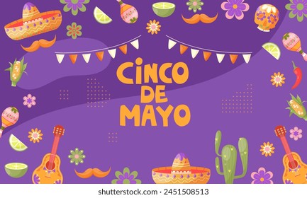 Cinco de Mayo holiday banner for celebrating Mexican independence with traditional holiday symbols. Vector illustration