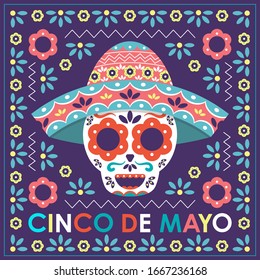 Cinco de mayo, the holiday in Mexico. The illustration of colourful skeleton. 5 May. -vector
