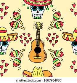 Cinco de Mayo holiday seamless pattern with skulls