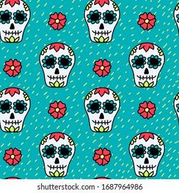 Cinco de Mayo holiday seamless pattern with skulls