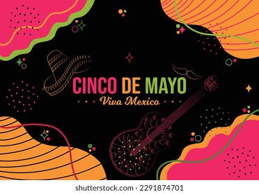 Cinco de Mayo Horizontal Colorful Background vector illustration. May 5 Mexico festival holiday. Modern abstract and Memphis Neon fusion. Website header, social media post, promotion, greeting design